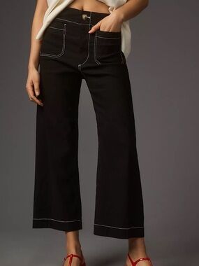 The Colette Crop Wide-Leg Pants by Maeve: Contrast-Stitch Edition size 28